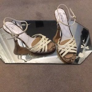Coach off white patent heels with strap